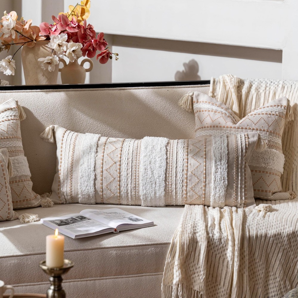 BlissBlush 14x36 Lumbar Pillow Cover for Bed, Rectangular Long Deco... Fast Ship