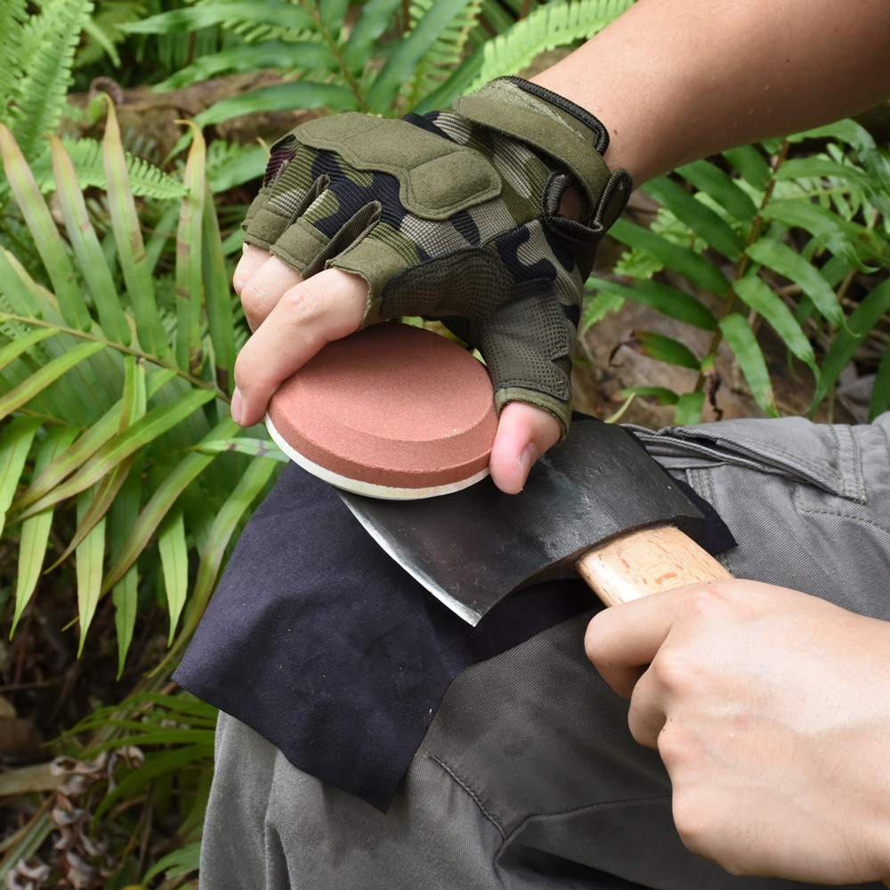 Axe Hatchet Sharpening Puck Dual Grit Whetstone Knife Sharpener with Sheath
