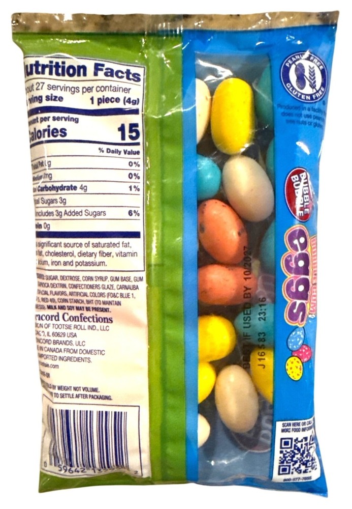 4.05oz Bag DUBBLE BUBBLE Gum Eggs Assorted Fruit Flavor Easter Candy Peanut-Free