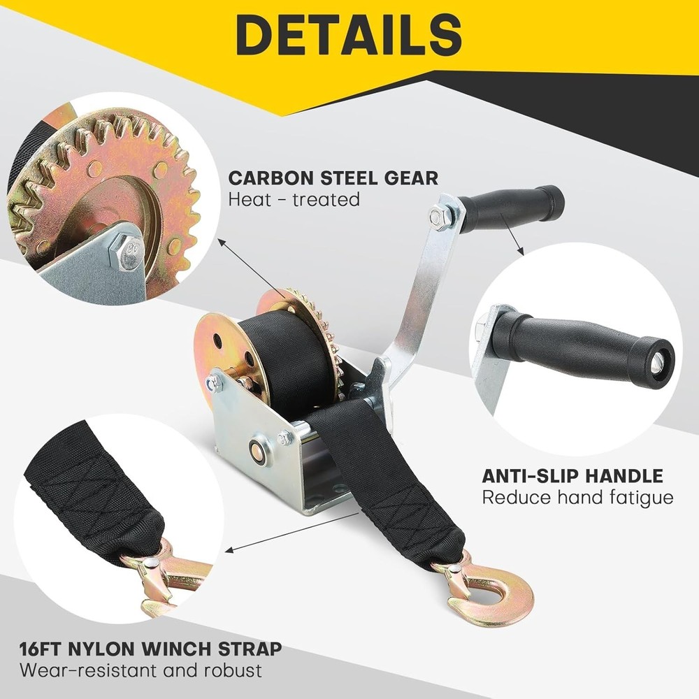 Compact 800LBS Hand Winch for Boats - Easy Install with Two-Way Ratchet System