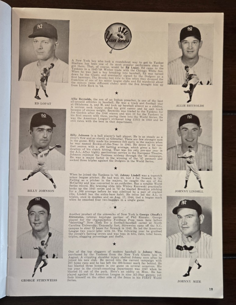1949 World Series Program New York Yankees vs Brooklyn Dodgers game 2