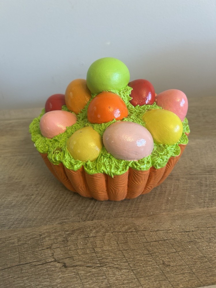 Easter Centerpiece Decor Hand Crafted Pottery Easter Egg Cupcake 6” Long 5” Tall