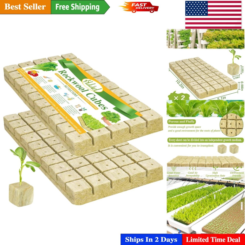 100 Rockwool Cubes for Hydroponics - 1" Seed Starter Plugs, 2 Sheets Included