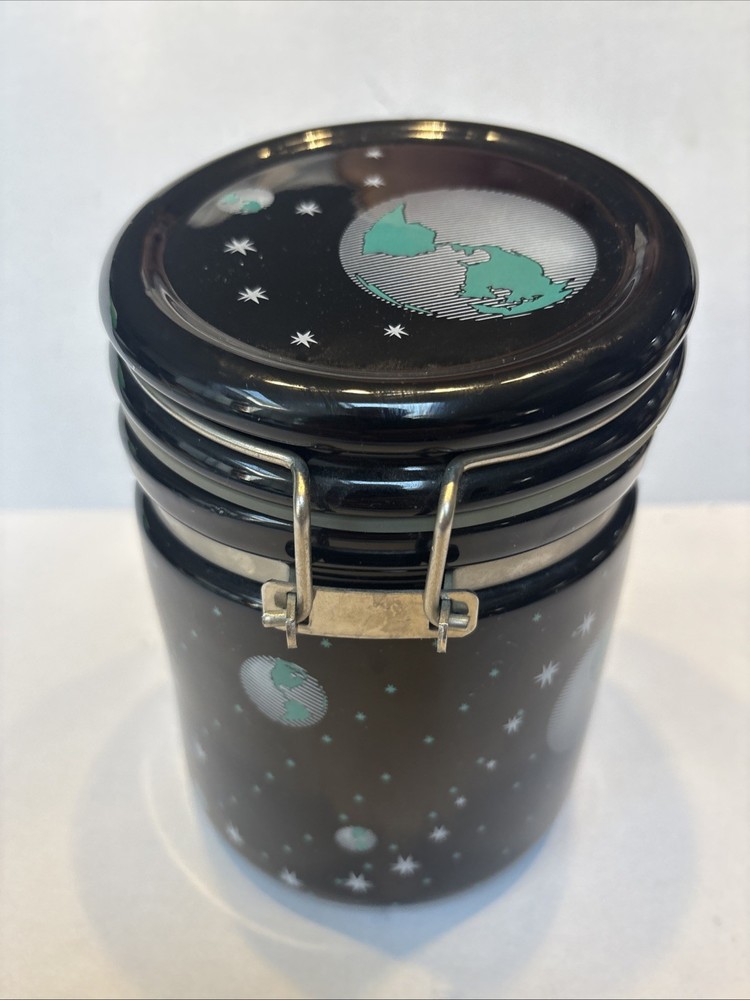 Chaleur Basic 6” Canister Planets Space Orbiting Earth Stars Black Celestial