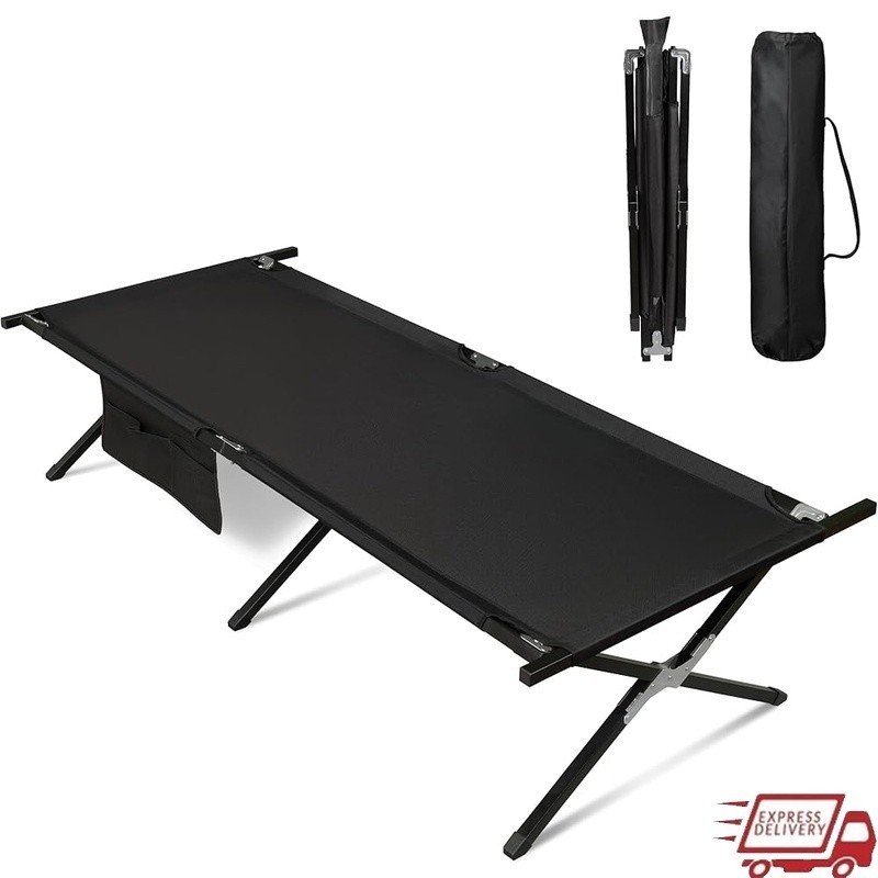 Portable Camping Cot Lightweight Foldable Bed W/ Side Pocket Quick Setup New