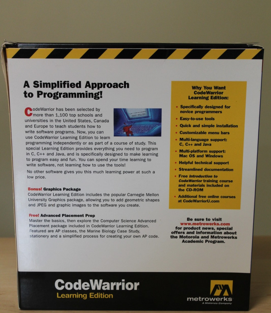 CODE WARRIOR Ver1 Learning Edition C/C++ / JAVA In Original Big Box for PC & MAC