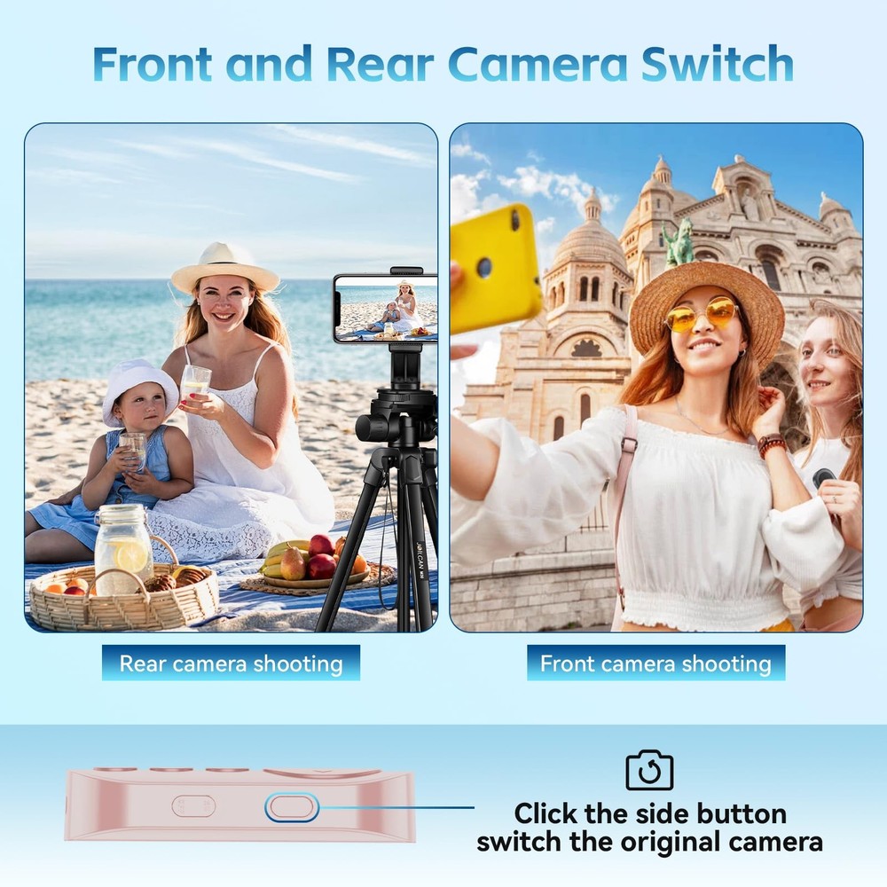 Bluetooth Camera Remote Shutter with Zoom and Front/Rear Switch Pink