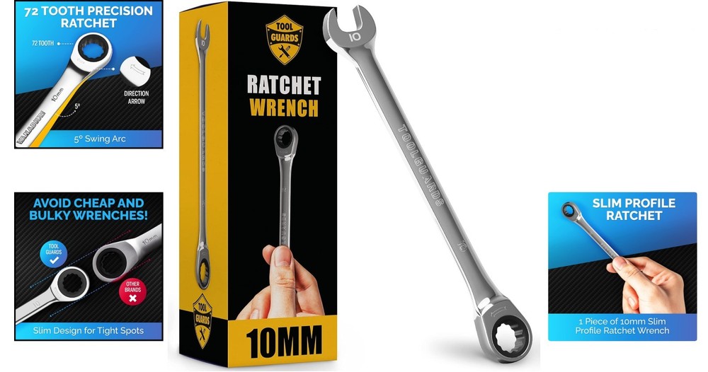 Versatile 10mm Ratchet Wrench - Slim Design for Any Toolkit -