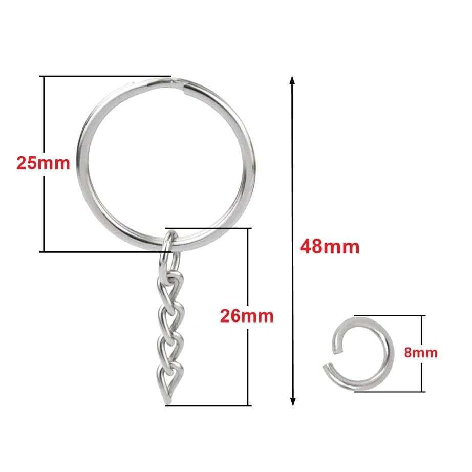 100Sets 1 inch Silver 1 keychain rings with open jump