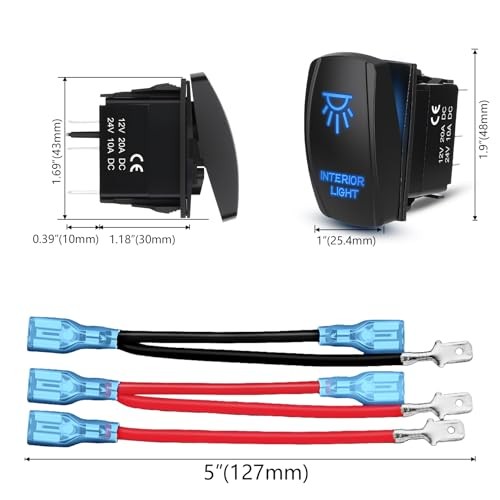 Interior Light Rocker Switch, On Off SPST 5 Pin Latching Switch, INTERIOR LIGHT