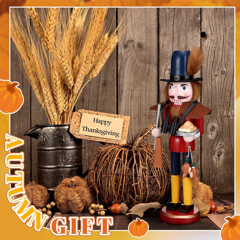 Memorywuu 15" Fall Thanksgiving Wooden Nutcracker Figure Decor