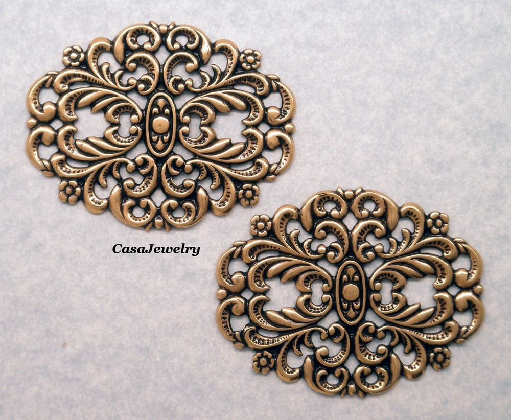 #1546 ANTIQUED GOLD OVAL OPEN FILIGREE COMPONENT - 2 Pcs