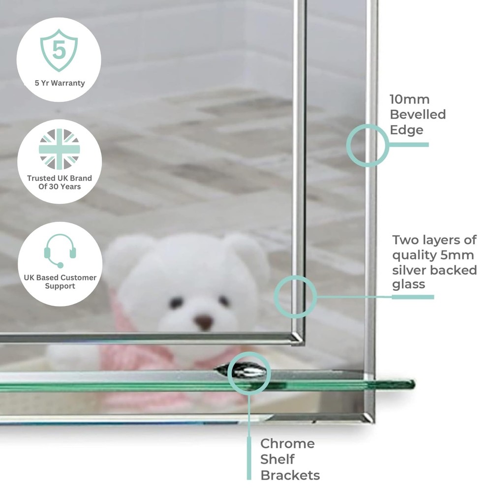 Mood Rectangular Bathroom Mirror with Shelf, (20 x 16 inch) Wall Mounted & Do...