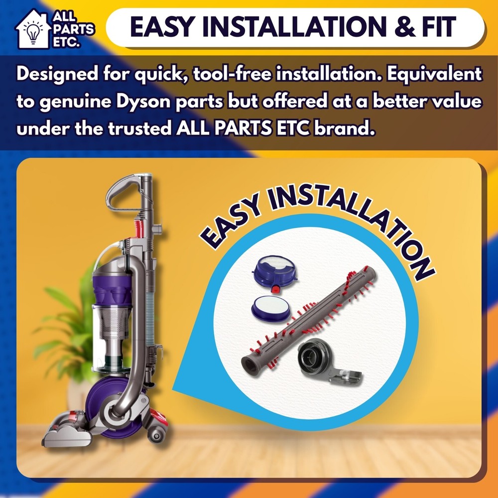 4-Pack Replacement Kit for Dyson DC24 – Brush Roll Bar, End Cap & 2 Filter