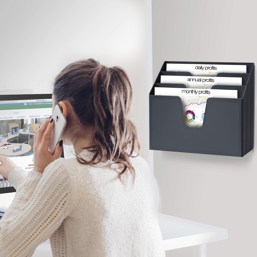 Horizontal Triple File Folder Holder Organizer black Color