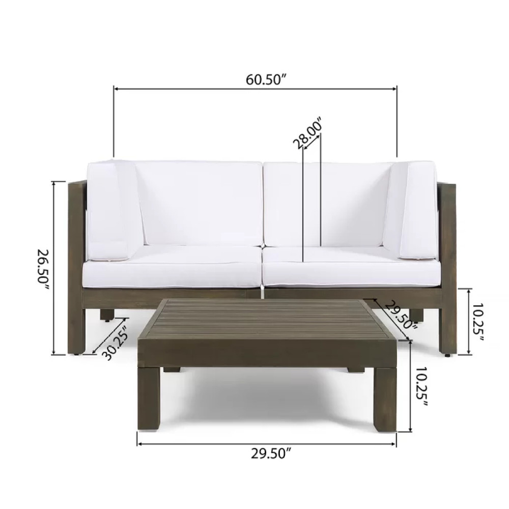 Modular Outdoor Loveseat w/ Coffee Table & Cross-Back Design
