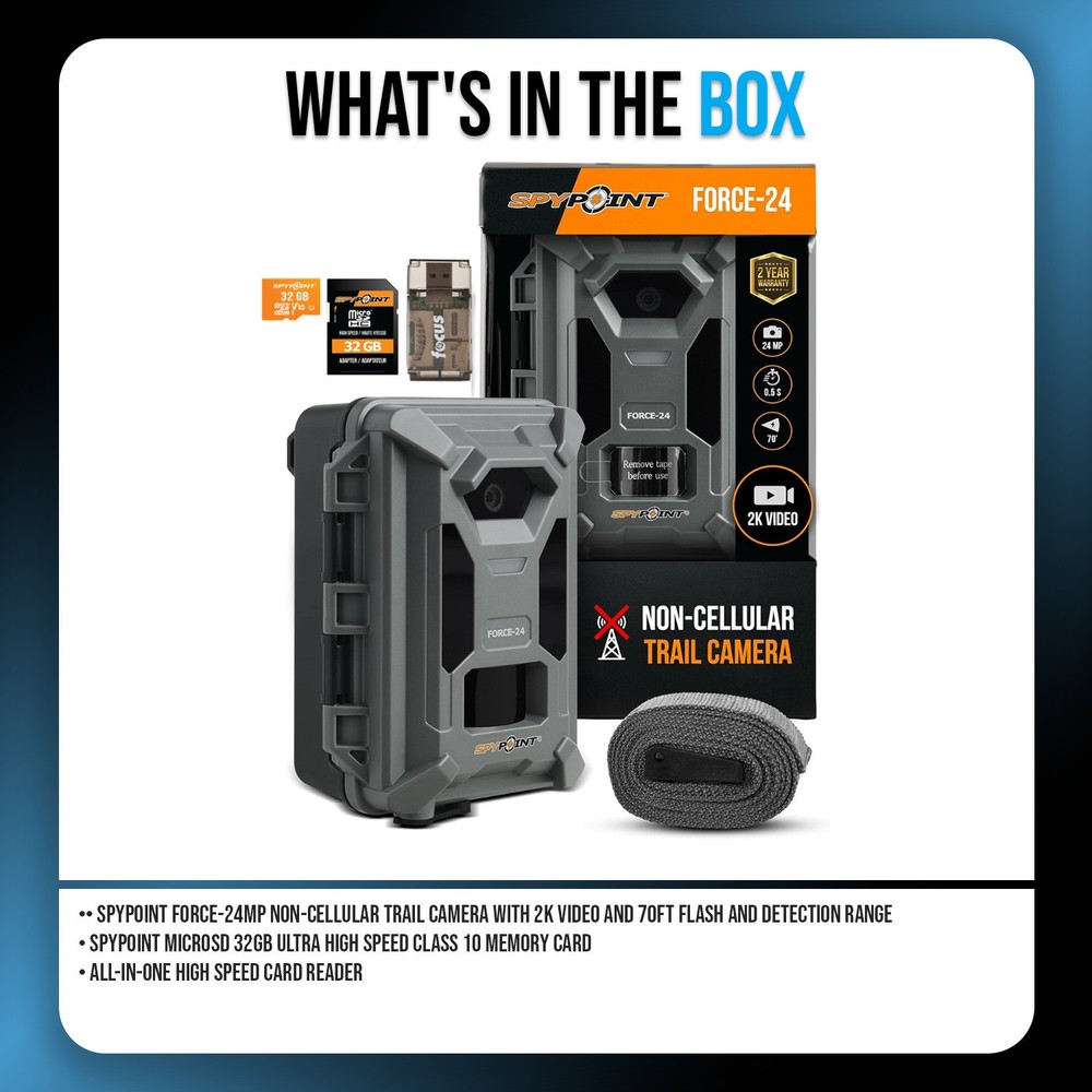 Spypoint Force-24MP Non-Cellular Trail Camera 2k Video Bundle Accessories