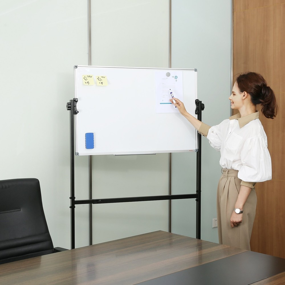 Rolling Magnetic Whiteboard, Double-sided Mobile Whiteboard 36x24 Inches, Adjust