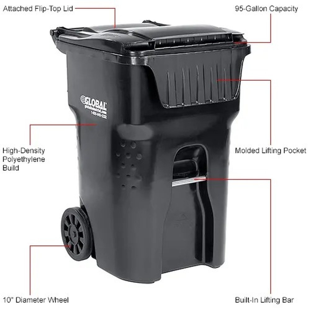Global Industrial? Mobile Trash Container, 95 Gallon, Black