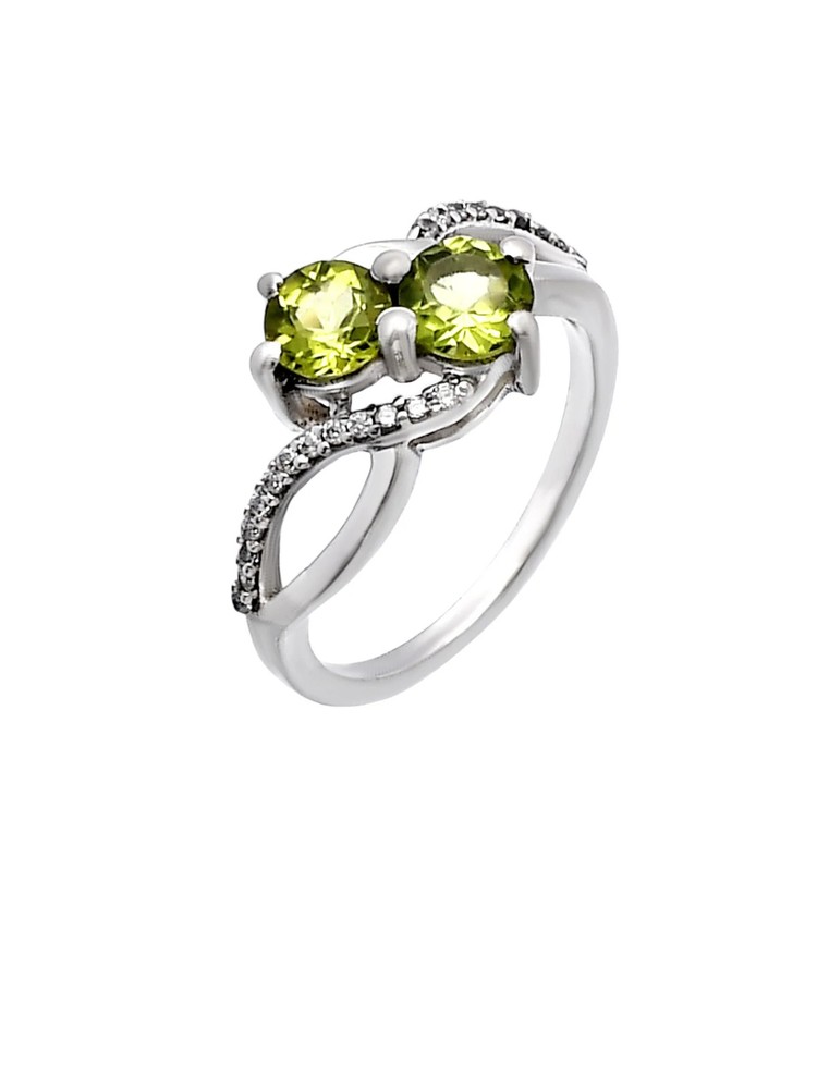 Peridot & White Topaz Solid 925 Sterling Silver Ring 6