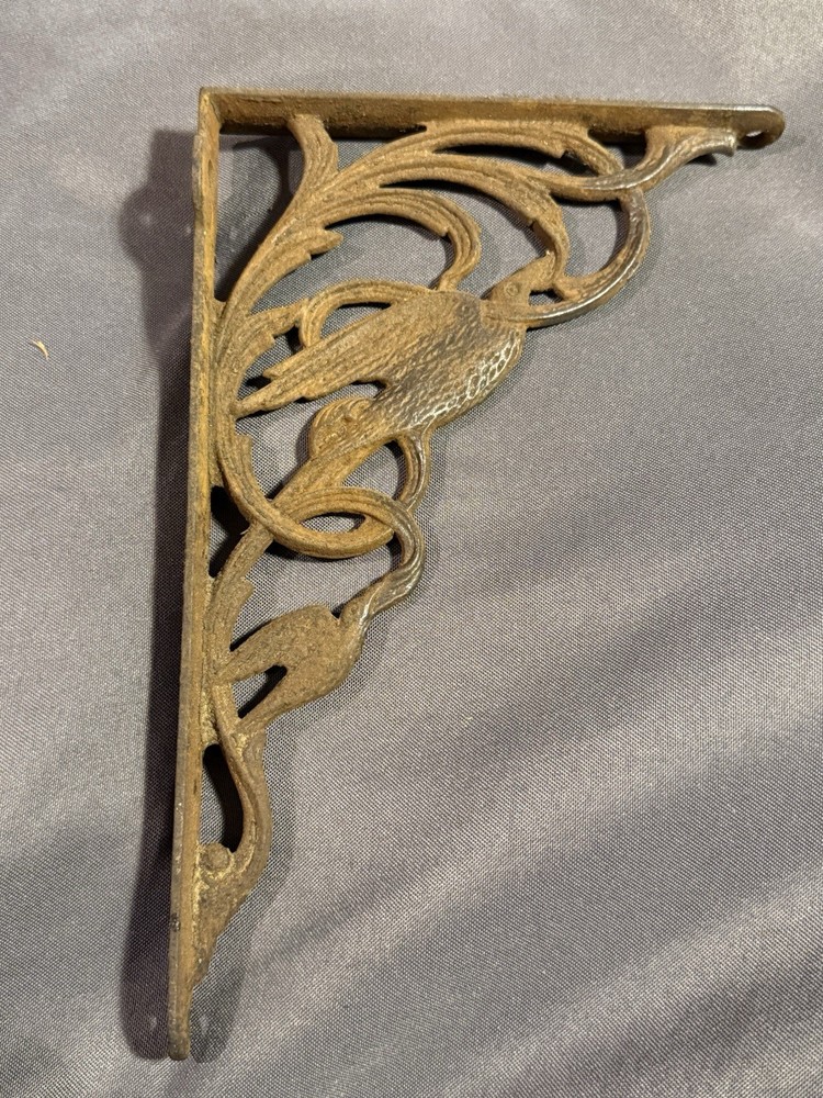 Antique Salvage Cast Iron Shelf Bracket w/ Bird & Vine