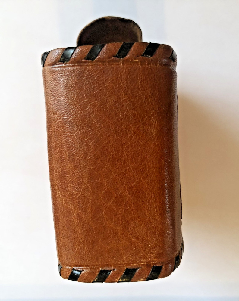 Vtg Handicrafted Tooled Leather Cigarette Case Mexican w/ lighter holder