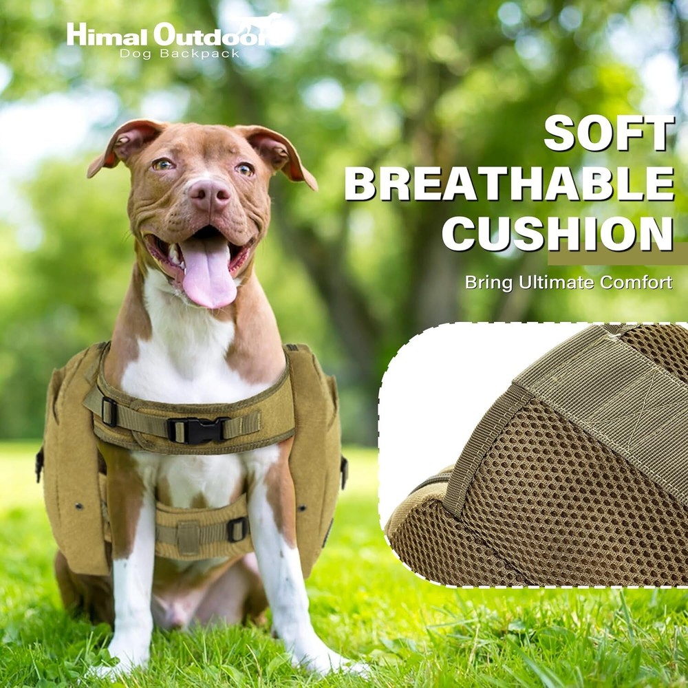Large Dog Hiking Backpack - Hound Saddle Bag with Side Pockets Adjustable Strap