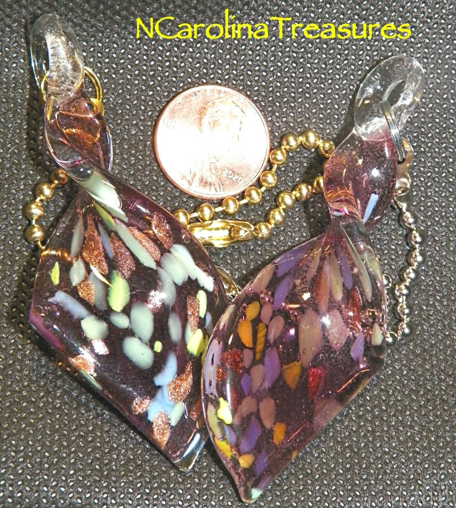 TWIST PURPLE MULTICOLOR COPPER FLAKE ART GLASS CEILING FAN SWITCH PULL LARGE PR