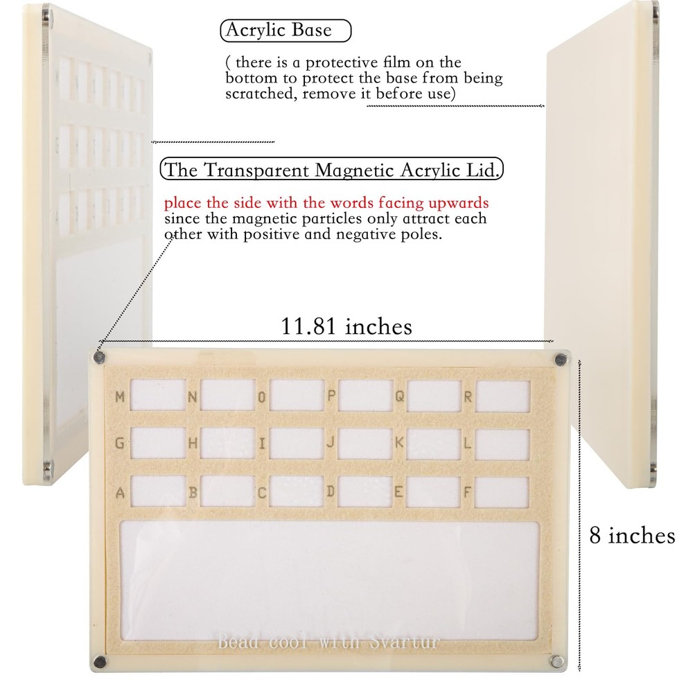 Seed Bead Mat with Lid, Solid Base Bead Sorting Tray with Built-in Felt Bead ...