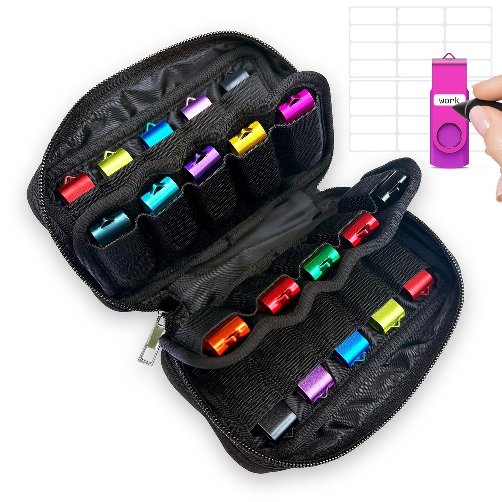 USB Flash Drive Storage Case, 20 Slots Electronic Organizer, Black Carrying Case