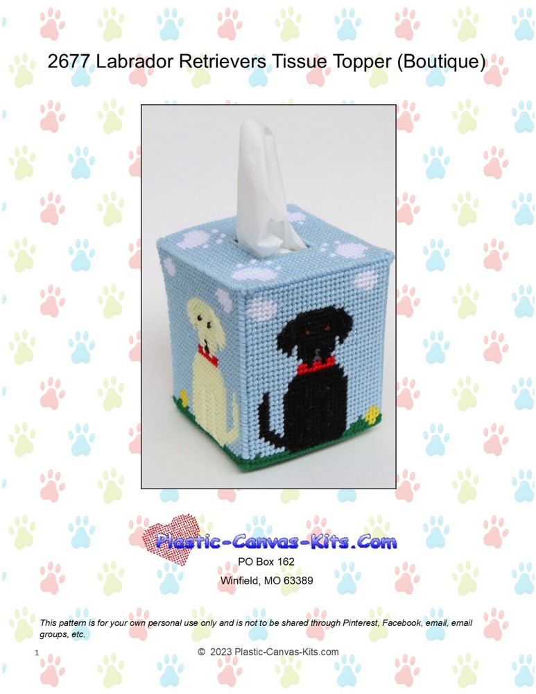 Labrador Retievers Tissue Topper-Plastic Canvas Pattern or Kit