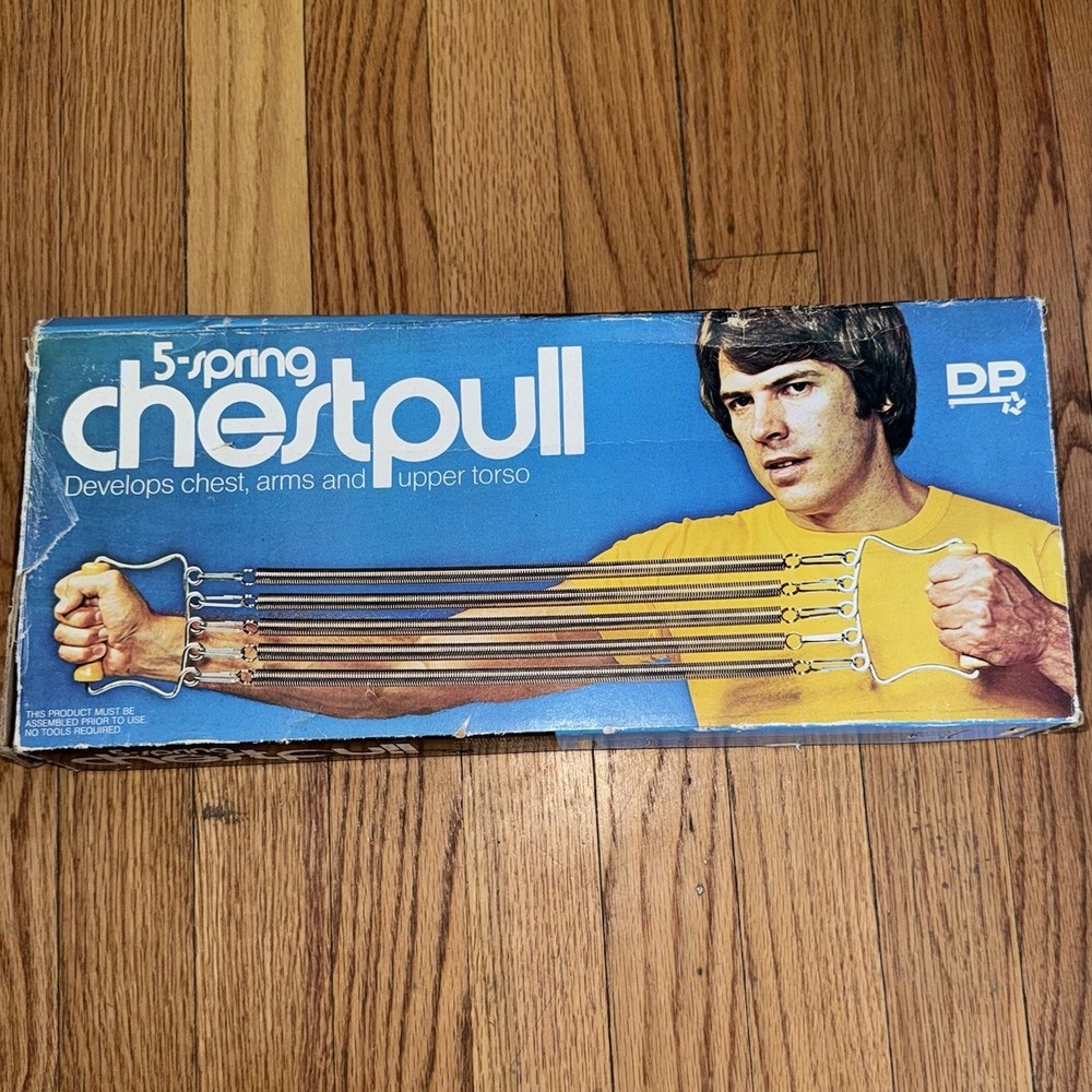 Vintage DP 5-Spring Chest Pull Wooden Handle Expander Exerciser in Original Box