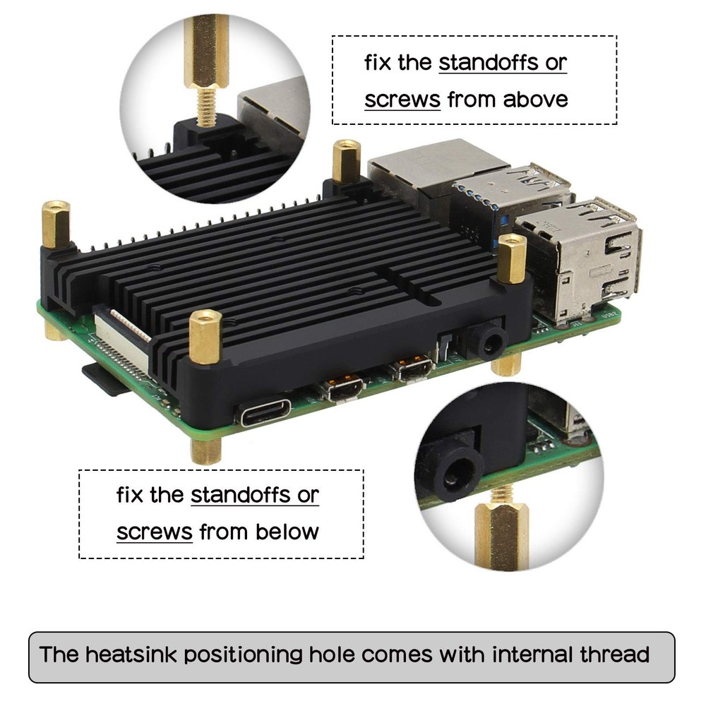 11mm Thickness Embedded Heatsink P165-B for Raspberry Pi 4, Armor Aluminum Ra...