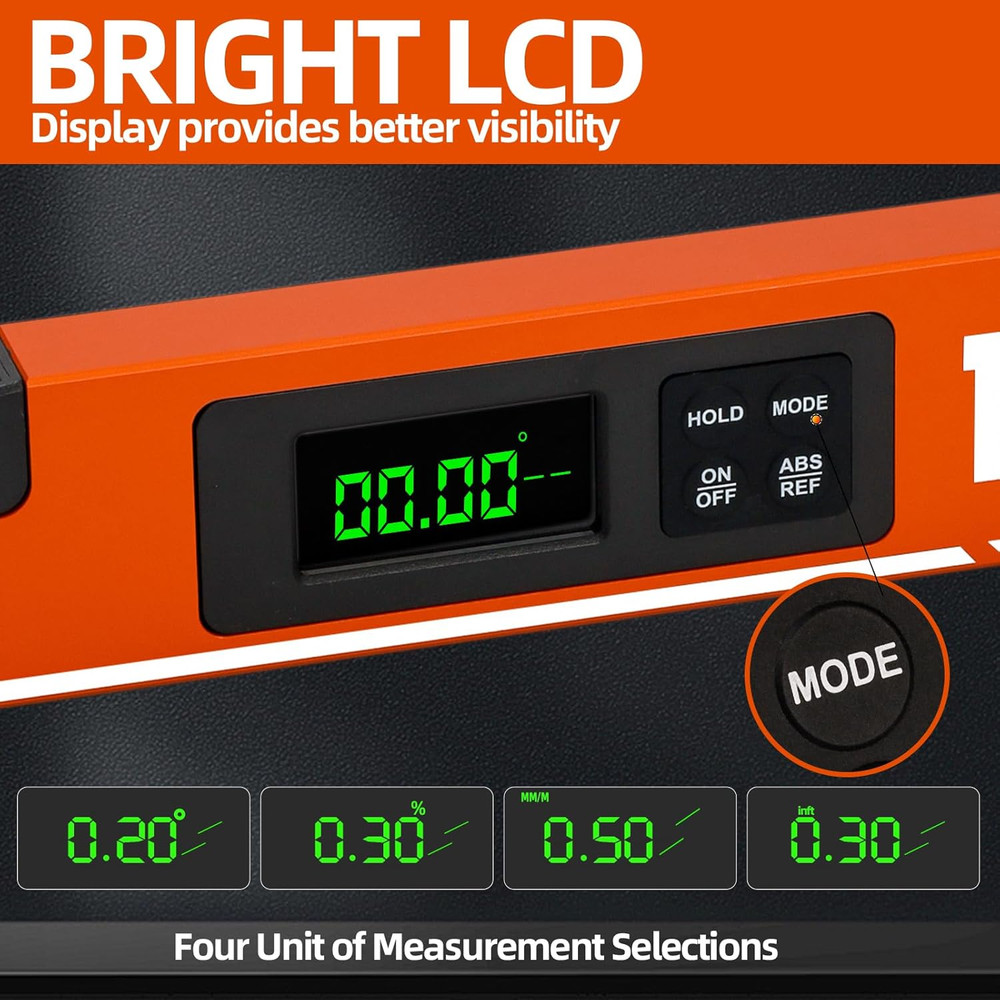 16Inch Digital Level LCD Display Bubble Light up Function Multi Purpose Magnetic