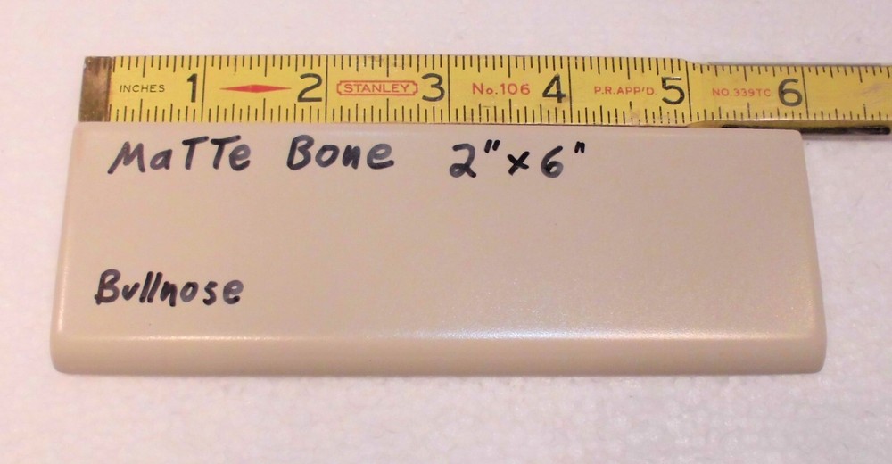 1 pc. Matte Bone - Almond: Ceramic Bullnose Tile 2” X 6” Flat-Surface Type, NEW