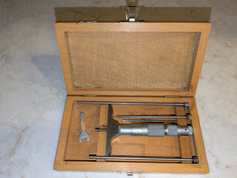 Vintage Helios Micrometer, 0-3" Depth (with box)