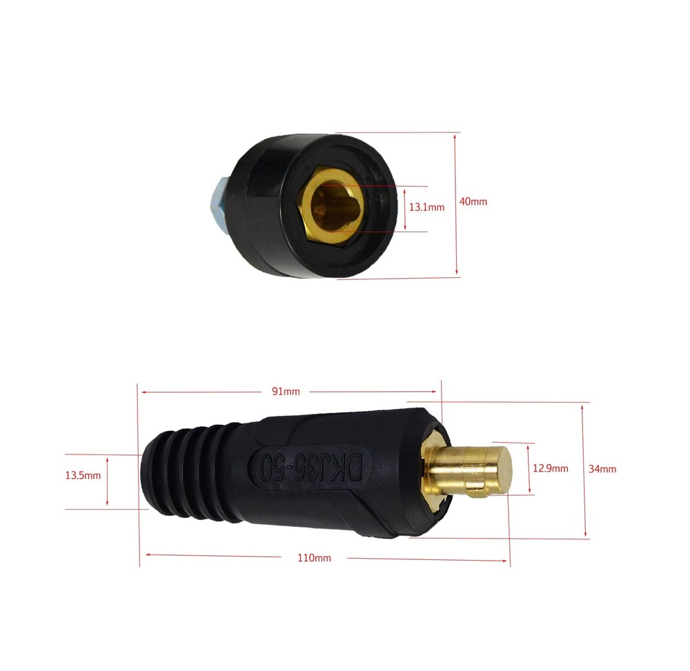 RIVERWELD TIG Welding Cable Panel Connector Plug & 35-50mm, Red and Black