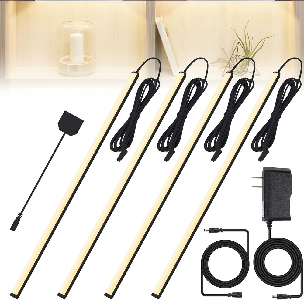 Black LED Shelf Lights, Display Cabinet Lights with Memory Function, 4 Pack x...