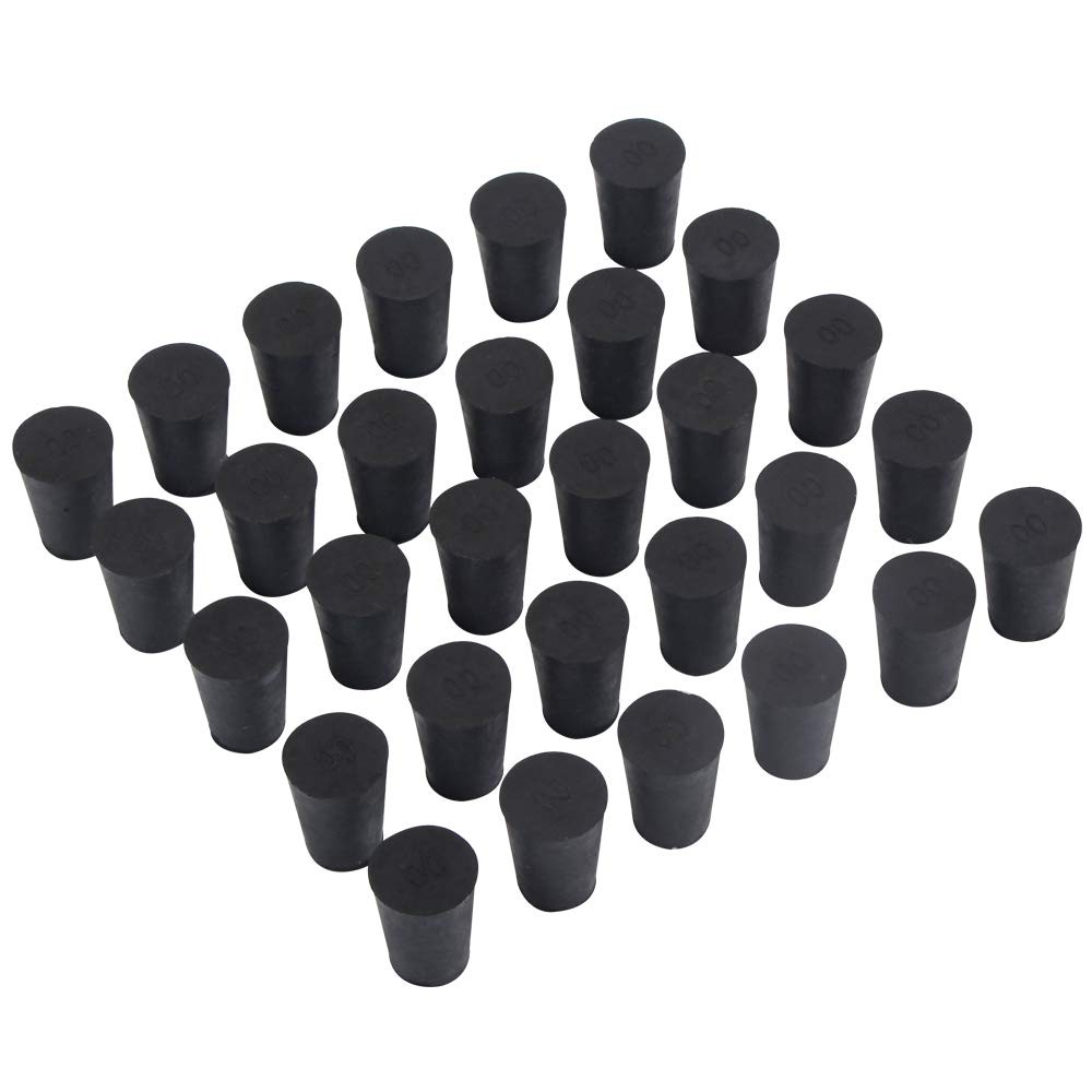 30 Pack Solid Rubber Stoppers Size 00 15x11-21mm Black Lab Plug Tapered