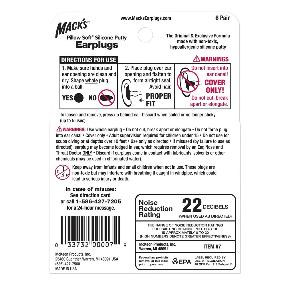 3 pack,Mack's Pillow Soft Silicone Earplugs , 6 Pair.