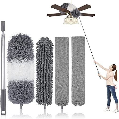 Extendable Microfiber Feather Duster Kit - Bendable, Washable, 5 Pcs for Ceiling