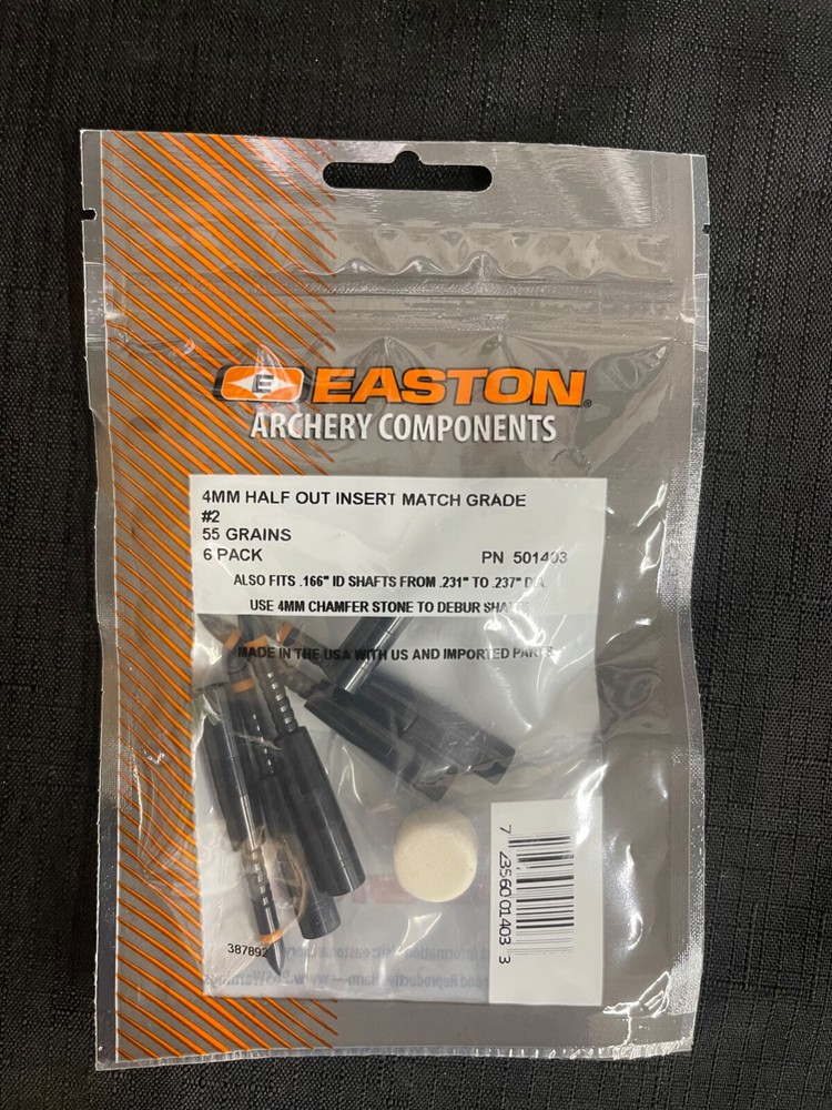 Easton Archery 4MM Match Grade Half Out Inserts 6 Pack Multiple Sizes