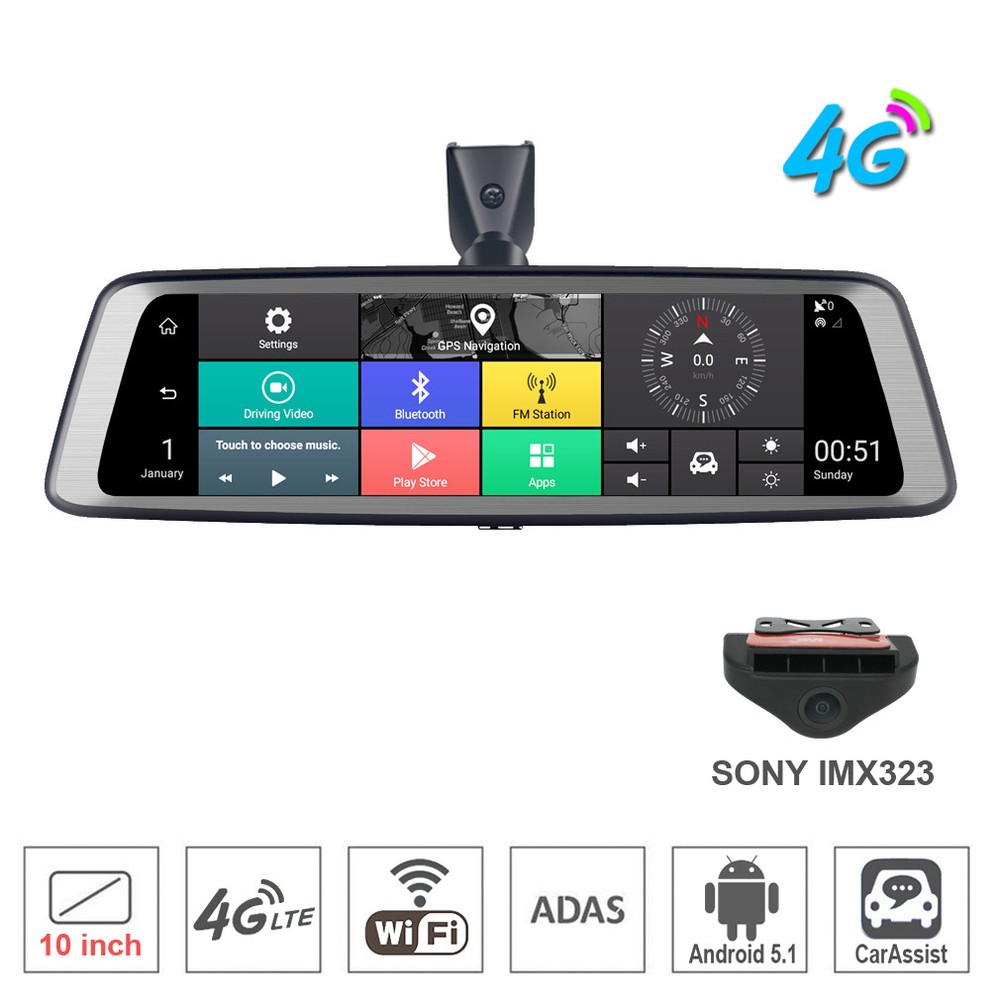 4G smart Car DVR Camera Android rear view backup mirror Dash Cam GPS navigation