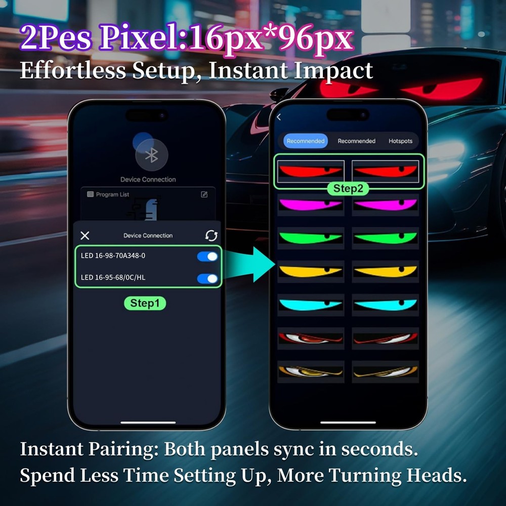 Devil Eyes Light 2PC for Windshield-23.42x4.72IN LETOUR Programmable LED Eyes...