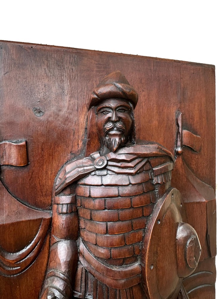 French Thick Middle Ages Gothic Carved Wood Wall Panel