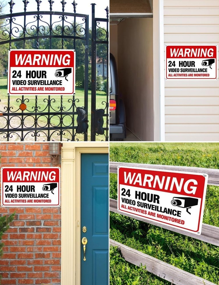 Video Surveillance Sign 4-Pack - Durable 12"x8" Reflective Security Warning