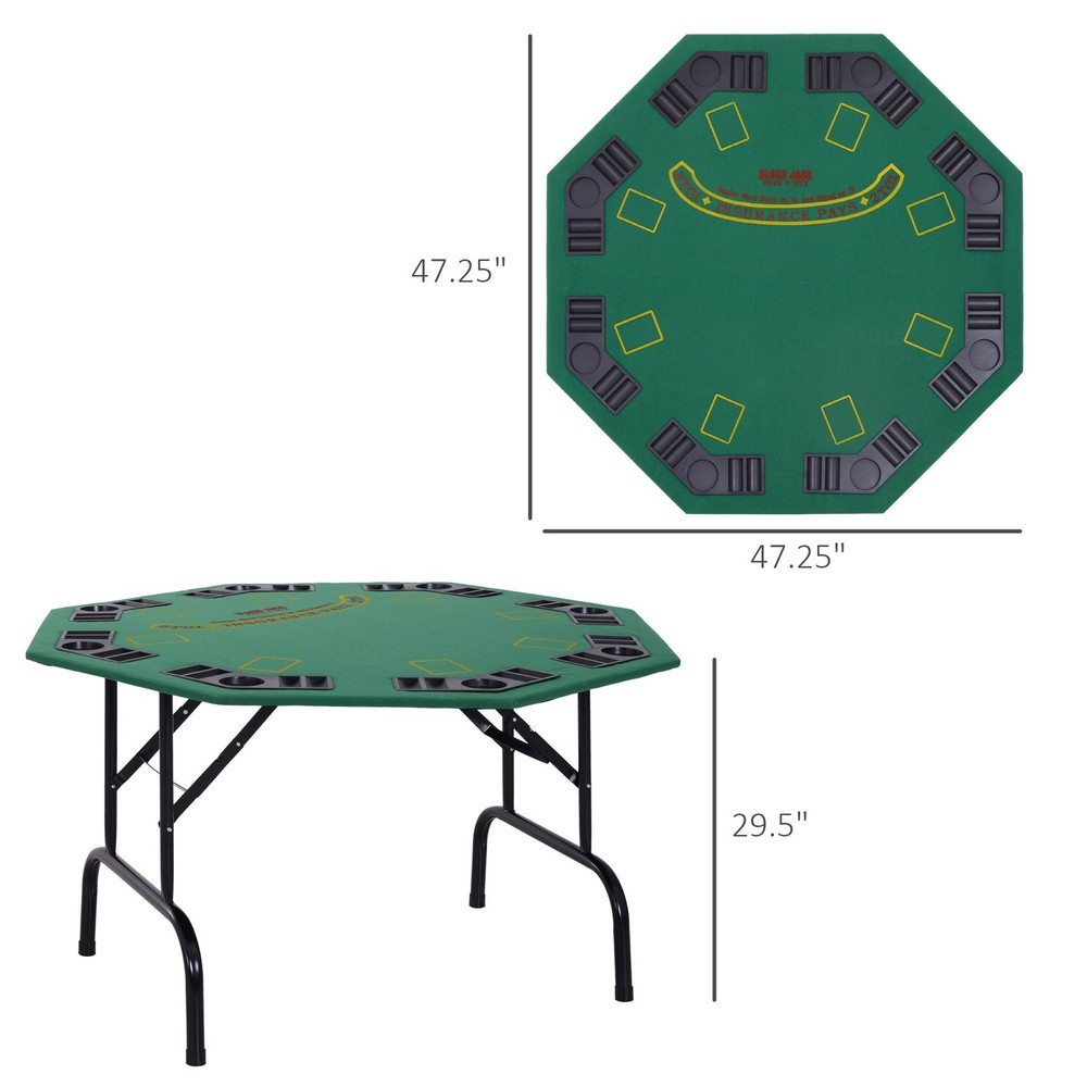 Compact 48" Foldable 8-Player Poker Table with Integrated Cup Holders Smooth