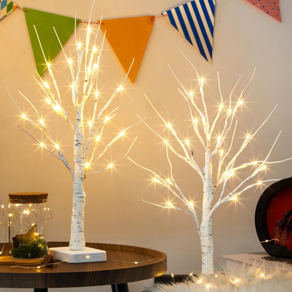 Vanthylit 2 Pcs Lighted Birch Tree Battery Powered Tabletop Tree Decorations ...