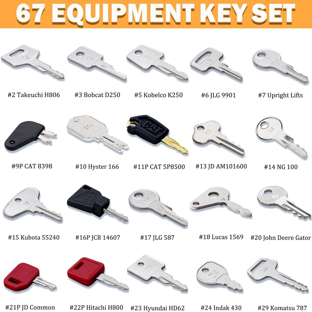 67 Heavy Equipment Master Keys Constrtution Machinery Operator Key for CAT Jo...