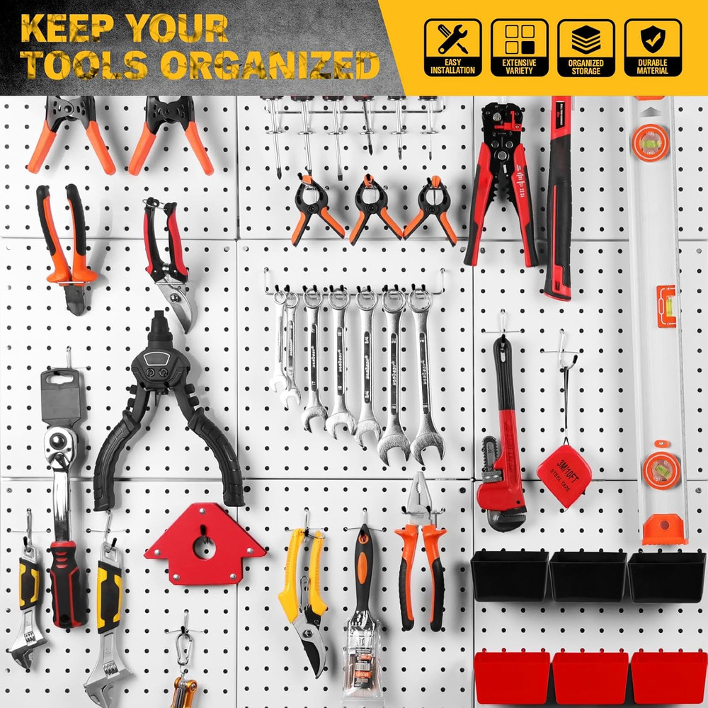 297PC Pegboard Hooks & Bins Organizer Kit Garage Workshop Storage Tool Set
